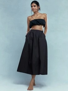 MISSGUIDED Nylon Fluffy Maxi Skirt With Pockets - Black - View 1