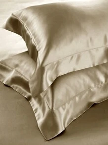 1pc, Solid Color, Soft & Breathable, Satin Trim Decorative Pillowcase (Pillow Insert Not Included), Please Purchase According To Pillow Size - Gold - View 7