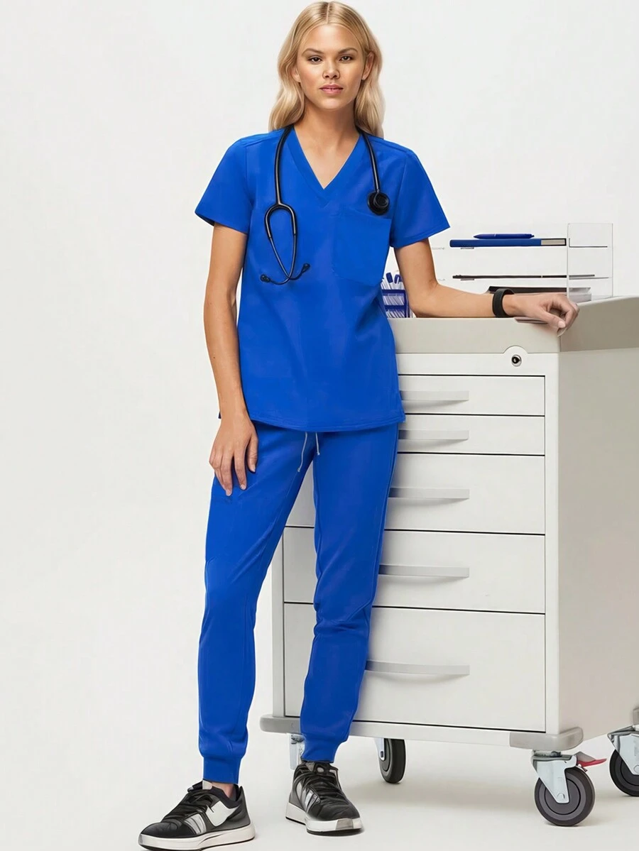 HOMEYEE 復古短袖V領上衣和長褲護士制服套裝，適用於休閒/商務/工作/運動/通勤