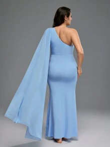 SHEIN Váy đuôi cá trễ vai chụp ảnh bầu, váy bầu, dự tiệc - Màu xanh lam - Xem 3