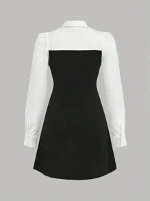 SHEIN Girlism 少女黑白色塊學院風畢業禮服 - 黑與白 - 查看 2