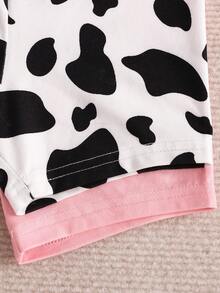 Set de pijama de verano para bebé niña, 4 piezas de ajuste cómodo, bonito patrón de vaca, camiseta y pantalones cortos de manga corta tejidos para el hogar - Rosa Pálido - Ver 6