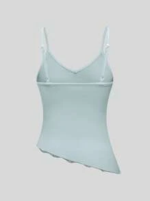 ROMWE Goth Ladies' Summer Asymmetrical Hem Butterfly Sequin Embroidery Tank Top - Mint Green - View 2