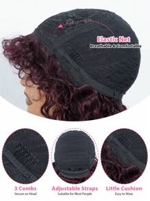 Density Pro 波浪捲劉海假髮短假髮充分機器製造假髮99顏色酒紅色顏色 - S99JC - 查看 5