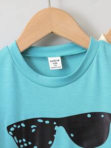 SHEIN 3 piezas Conjunto de camiseta holgada y cómoda para niño pequeño, con estampado de oso sonriente y dibujos animados, estilo deportivo y casual, adecuado para primavera, verano y otoño, cómodo y versátil, para niños de 4 a 7 años, adecuado para la escuela y deportes