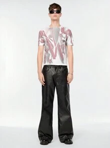 Manfinity Roghcode Herren bedrucktes leger gestricktes Kurzarm T-Shirt für den Sommer, Vintage, Ausgehen, grafisch, bunt, passendes Partnerlook