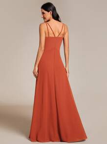 EVERPRETTY Ruched Front Chiffon Bridesmaid Dress - Burnt Orange - View 2