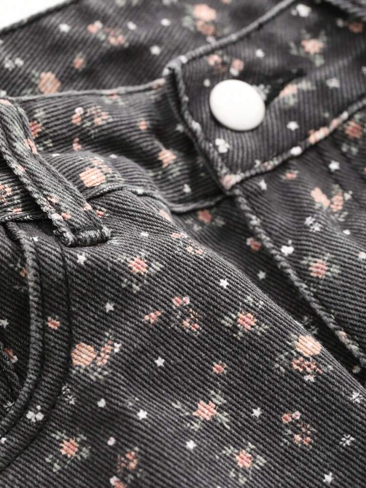 Ditsy Floral Print Denim Shorts Jorts