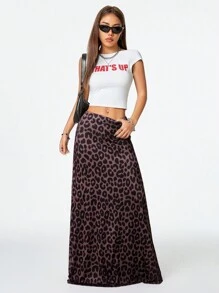 Coolane Y2K Phong cách đường phố Mát mẻ & Đa năng dành cho nữ Vintage họa tiết da báo Váy trắng chữ A, dáng rộng, dài đến đầu gối - màu nâu - Xem 1