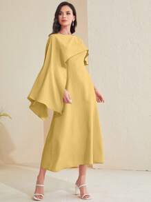 Modelyn Solid Asymmetrical Foldover Dress - Yellow - View 3