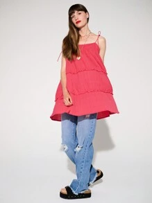 WESTFADE Smocked Tiered Mini Dress - Red - View 1