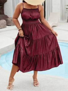 Breezaya Vestido de textura de mezclilla tejida de unicolor de talla grande