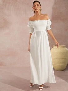 Hauture Women's Summer Casual Solid Color Backless Dress With Off Shoulder Strap - Beige - View 3