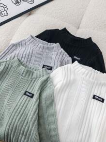 SHEIN Leap Crew 4 piezas/paquete Tops básicos de punto de manga larga de unicolor informales para niños/niñas pequeños, otoño/invierno - Multicolor - Ver 3