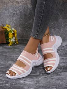 Women's Knitted Sandals With Thick Mesh Sole And Anti-Slip Lightweight Bottom, Suitable For Sports And Leisure Activities In Summer