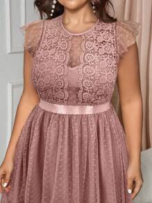 SHEIN Belle Vestido de línea A de malla con dobladillo de volante superpuesto de malla para tallas grandes - Rosa vieja - Ver 7