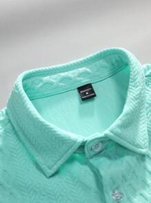 Manfinity Homme 男士純色短袖鈕扣襯衫 - 薄荷綠 - 查看 6