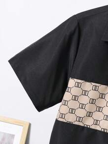 SHEIN Teen Boys' Vintage Print Versatile Summer Shirt Set - Black - View 4