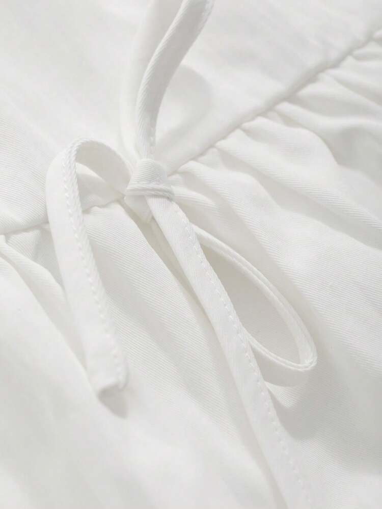 Solid Color Bow Decorated Elastic Waist Bubble Skirt For Women Summer