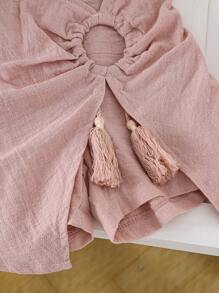 SHEIN Girl's Casual Denim Skirt Shorts, Spring/Summer, Apricot Color, Beachy Texture - Pink - View 6