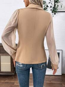 SHEIN LUNE Women's Khaki Mesh Splice Suit Jacket