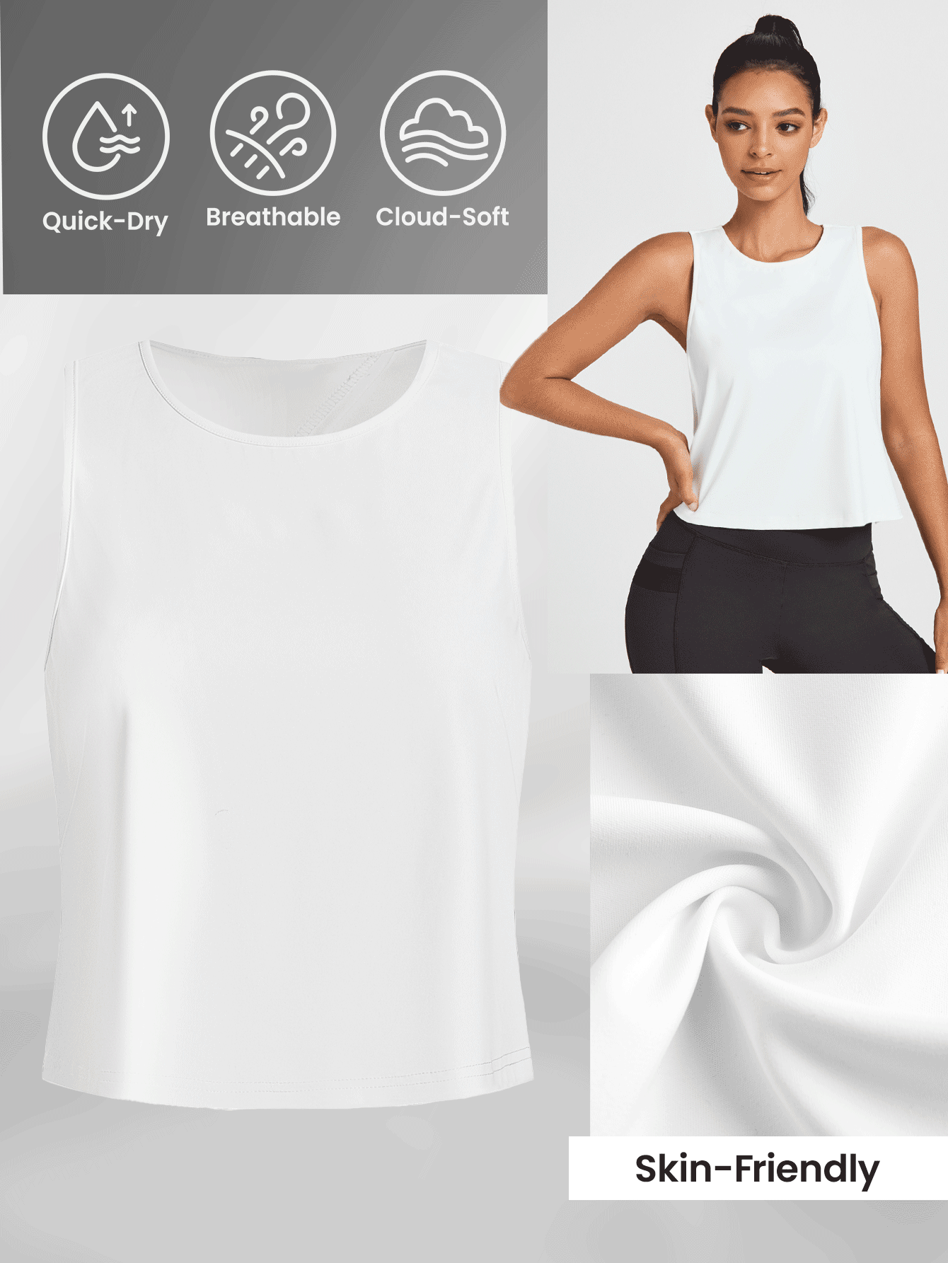 Easithlete 3 件套女士纯色运动背心套装健身背心健身背心 - 白色 - 查看 4