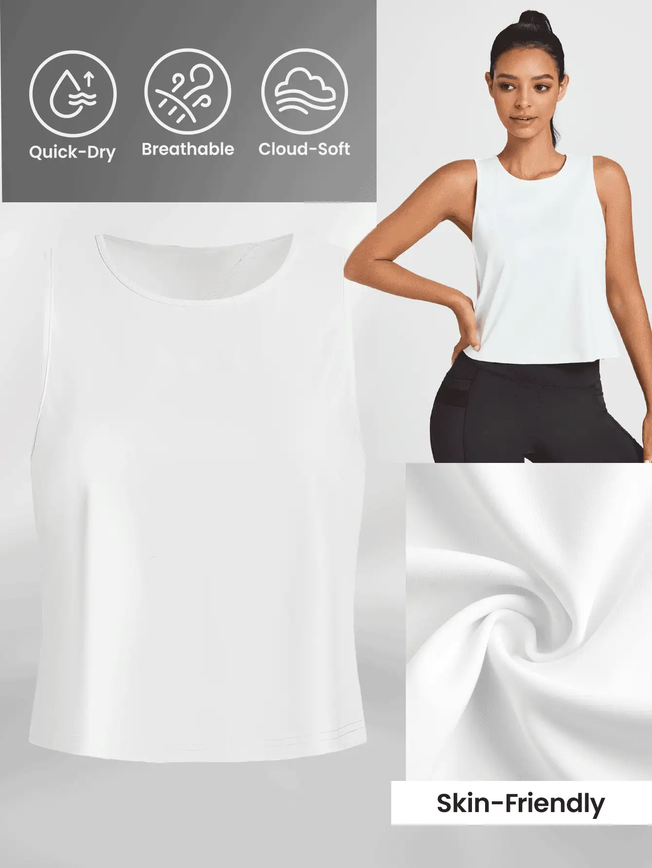 Easithlete 3 件套女士纯色运动背心套装健身背心健身背心 - 白色 - 查看 4