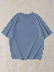 INAWLY Plus Letter Graphic Drop Shoulder Tee Graphic Tees Women Tops - Dusty Blue - View 2