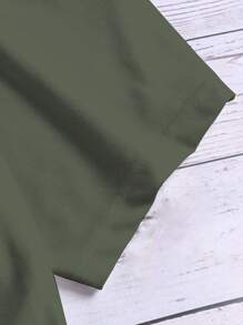 EMERY ROSE 大码休闲花朵羽毛图案 V 领修身 T 恤适合夏季 - 軍綠色 - 查看 4