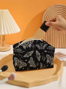 ROMWE Black & White Gothic Punk Butterfly Printed Octagonal Velvet Makeup Bag, Halloween - Multicolor - View 2