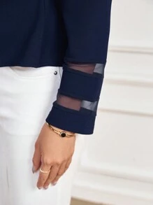 SHEIN Clasi 秋冬款海军蓝网眼纯色拼接前开襟夹克 - 藏蓝色 - 查看 6