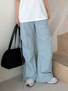 DAZY SHEIN X AYA NAKAMACHI Quần ống rộng lưng thun chắc chắn - Màu xanh lam - Xem 4
