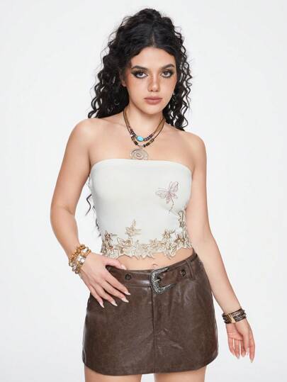 Kawaii Floral Print Tube Top For Summer