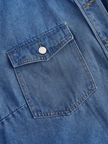 SHEIN CURVE+ Áo Denim Plus Size Không Co Giãn, Mỏng Và Đa Năng - Màu xanh lam - Xem 3