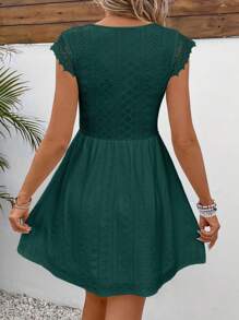 SHEIN Frenchy Women's Patchwork Lace V-Neck Dress Date Night Dress Summer Green - Green - View 2