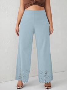 SHEIN Clasi Plus Quần ống rộng cắt laser - Màu xanh lam - Xem 6