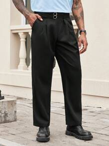 Manfinity Bizformal Men Slant Pocket Fold Pleated Suit Pants - Black - View 3