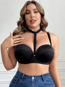 Sujetador simple con encaje y push-up, con aro para mujer de talla grande, 1 pieza