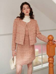 Double Breasted Tweed Dress Without Sweater - Pink - View 5