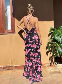 SHEIN VCAY 女士度假款花卉印花荷葉邊連衣裙 - 彩色 - 查看 5