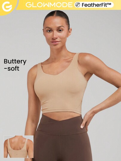 FeatherFit™ U Back Cropped Active Tank Top Low Impact Yoga Daily Fall Winter
