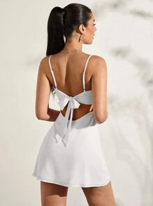 SHEIN BAE Summer Pink Sexy Cup Hollow-Out Backless Dress With Bowknot Tied Straps For Women - White - View 1