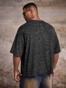 Manfinity Roughcore Maglietta da uomo oversize con stampa di lettere, scollo rotondo, manica raglan, adatta per l'estate - nero - Visualizzare 2