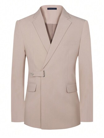 Men Solid Color Lapel Neck Flap Detail Blazer
