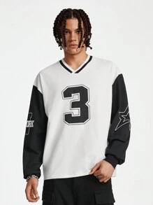 Manfinity RebelGame Maglietta A Maglia A Manica Lunga E Aderente Con Scollo A V E Design Stampato In Inglese Per Uomo