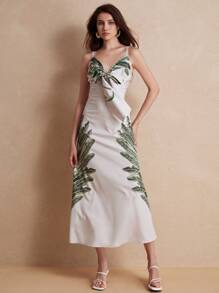 Aveloria Rosie High-End Print Beach Vacation Style Dress With Bowknot Shoulder Straps