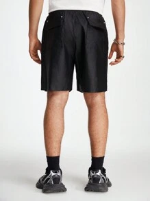 Manfinity NXTstreet Men's Coated Loose Straight Shorts, Suitable For Summer - Black - View 3