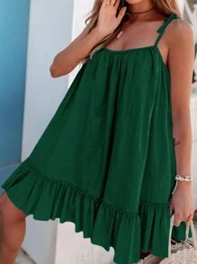 Cami-Kleid mit Rüschensaum und Schleifen-Trägern für große Größen - Dunkelgrün - Übersicht 1
