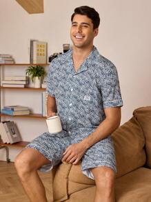 Men Allover Print PJ Set / Pajama Set For Daily - Multicolor - View 8