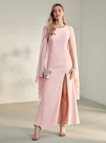 MOTF PREMIUM Vestido con detalles de pedrería, mangas con reloj estilizado y abertura en el muslo - Rosa - Ver 7